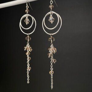 Double Hoop & Chain Drop Earrings with Champagne Crystal